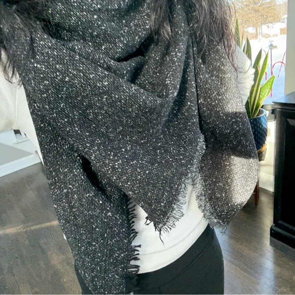 Elegant Black large square scarf/wrap with slightly fringed edge